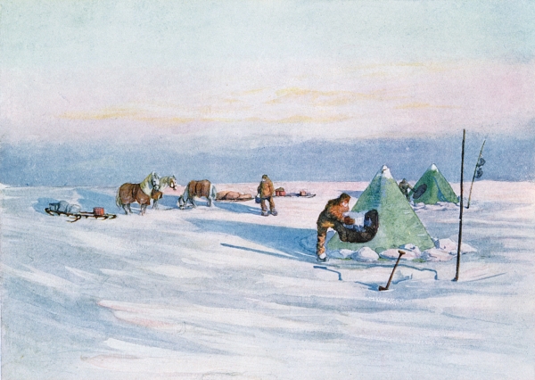 Organising the Camp, illustration from ''Nimrod in the Antarctic 1907-09'' written by Sir Ernest Sha a George Marston