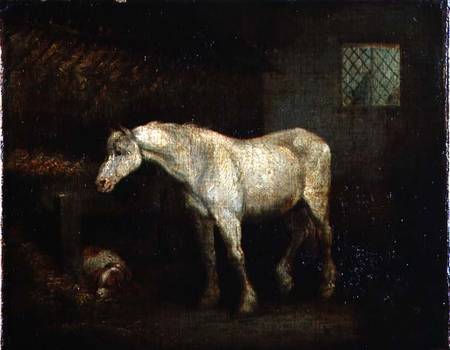 An Old Grey Mare at a Manger a George Morland