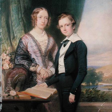 Portrait of an unknown young man standing by his mother a George Richmond