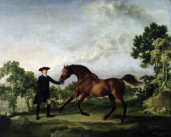 The Duke of Ancaster's bay stallion Blank, held by a groom, c.1762-5 a George Stubbs