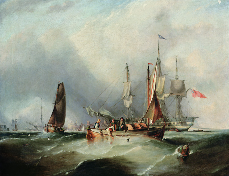A Man-o'-War and Fishing Boats off Southsea a George the Elder Chambers