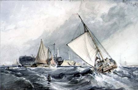 Old Men-of-War at Anchor: boats in a Gale a George the Elder Chambers