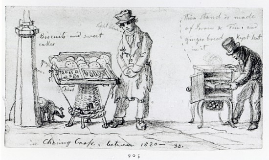 Biscuit and Gingerbread stalls at Charing Cross, 1820-30 a George the Elder Scharf