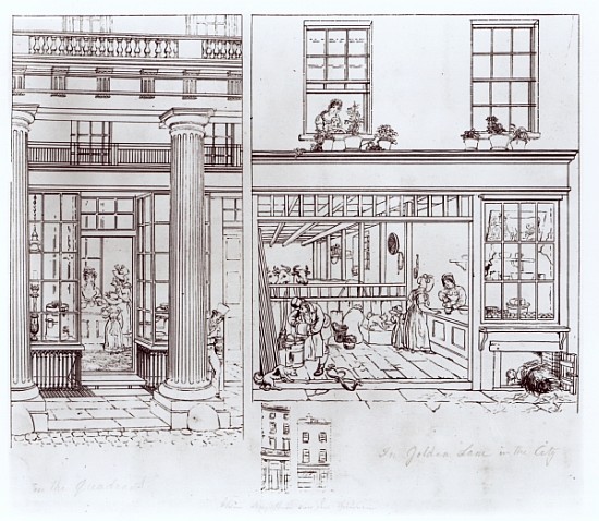 The Quadrant, Regent Street and Golden Lane, London, c.1829 (pen on paper) a George the Elder Scharf