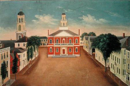 Fireboard depicting a View of Court House Square, Salem a George Washington Felt