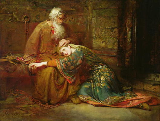 Cordelia comforting her father, King Lear, in prison, 1886 (oil on canvas) a George William Joy