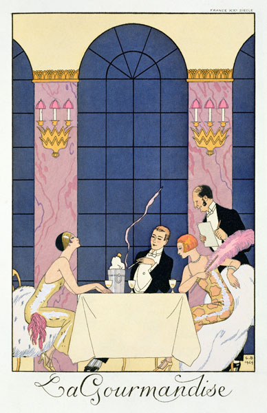 The Gourmands, 1920-30 (pochoir print) a Georges Barbier
