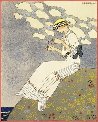 Un Peu..., design for a country dress by Paquin, 1913 (colour litho) a Georges Barbier