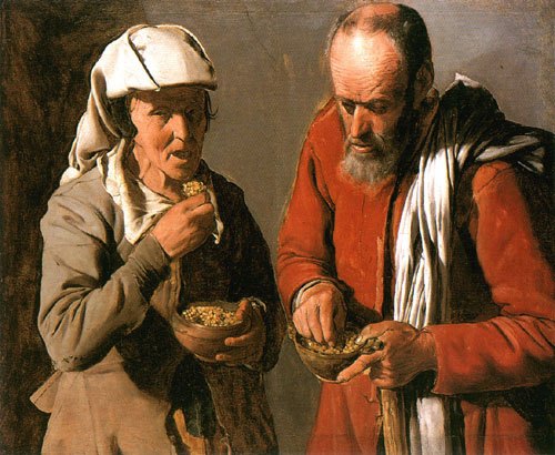 Old smallholder couple eating a Georges de La Tour