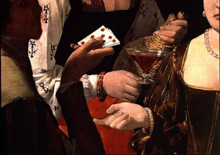 The Cheat with the Ace of Diamonds, detail of the players a Georges de La Tour
