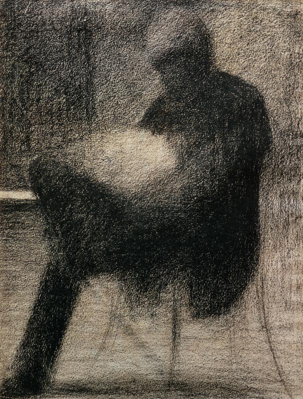 Seurat / Man reading / Chalk drawing a Georges Seurat