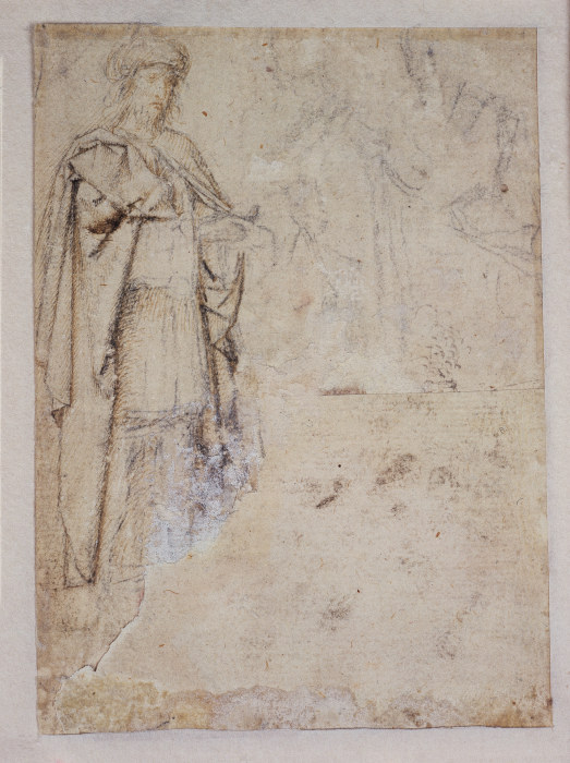 Figurenstudie des Kambyses, oben rechts Gewandstudien a Gerard David