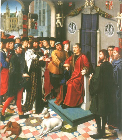 The justice of the Kambyses: Kambyses exposes the bribable judge Sisames for a (left wing) a Gerard David