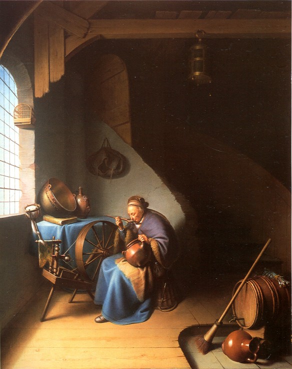 Interior with a Woman eating Porridge a Gerard Dou