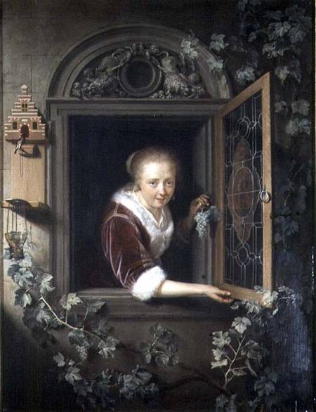 Young girl at the window a Gerard Dou