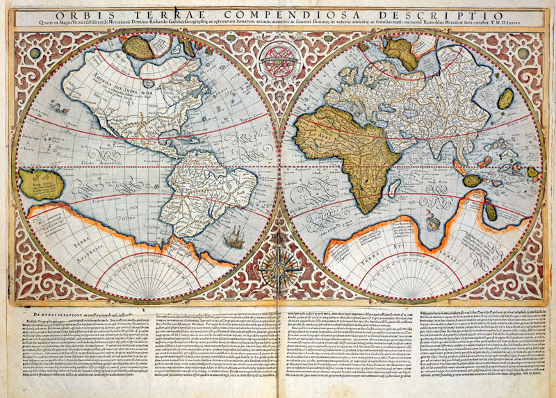 Double Hemisphere World Map a Gerard Mercator