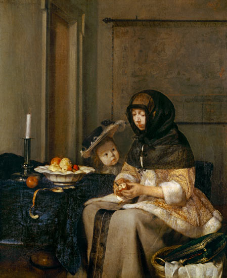 Woman peeling apples a Gerard ter Borch or Terborch