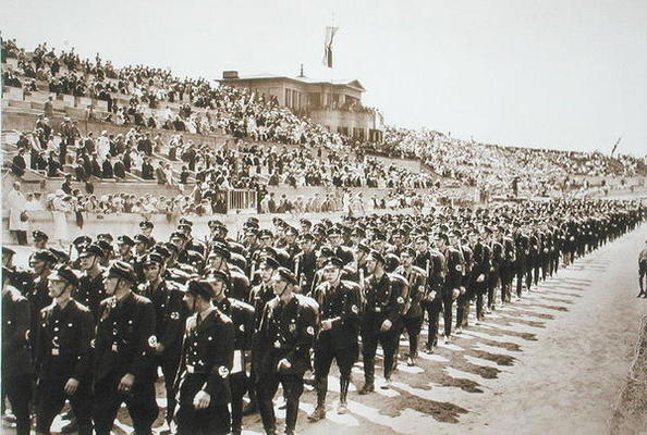 Parade of newly formed SS in the Deutsches Stade, Nuremberg, 11th-13th August, 1933, from 'Deutsche a German Photographer, (20th century)