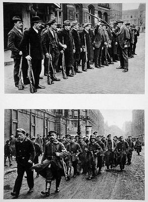 Rifle drill of the Spartacists (top) Revolutionary troops (bottom) on the 9th November 1918, from 'D a German Photographer, (20th century)