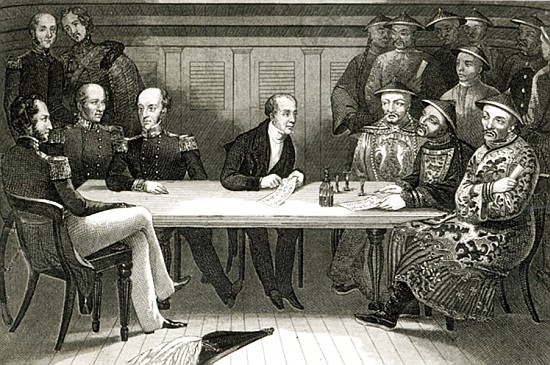 A conference at Chusan between Commodore Bremer and Chang, a Chinese official, on board the HMS Well a Scuola Tedesca