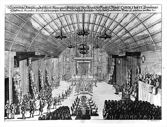 Banquet in the Romer Hall at Frankfurt-am-Main, in honour of the coronation of Charles VI (1685-1740 a Scuola Tedesca