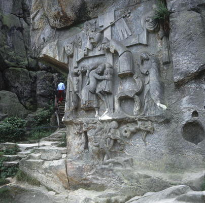 Christ being taken down from the Cross, Externsteine (rock carving) a Scuola Tedesca