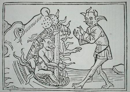 The Devil Belial before the Gates of Hell, from 'Das Buch Belial', published in Augsburg a Scuola Tedesca