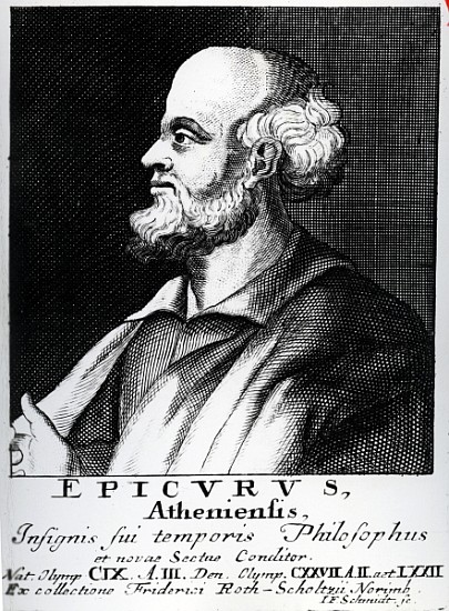 Epicurus; engraved by Johann Fredrich Schmidt a Scuola Tedesca