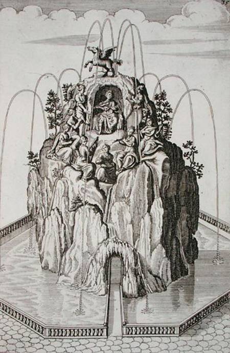 Fountain design, from 'Architectura Curiosa Nova', by Georg Andreas Bockler (1617-85) a Scuola Tedesca