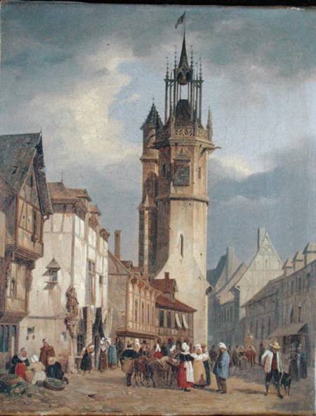 French Town Scene with a Bell Tower a Scuola Tedesca