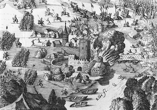 General view of the battle of Muhlberg, detail, 24th April 1547  (see also 217805, 217806) a Scuola Tedesca