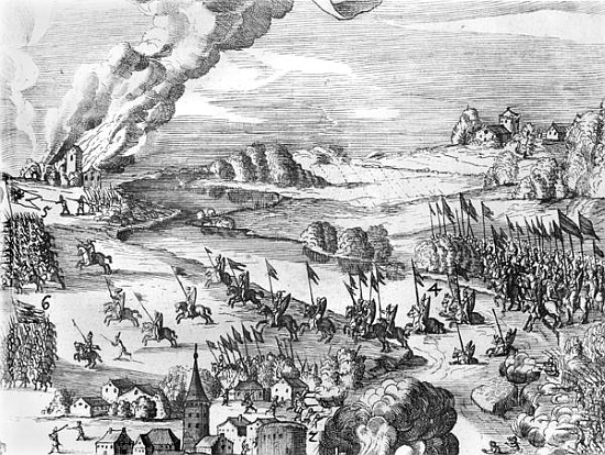 General view of the battle of Muhlberg, detail, 24th April 1547  (see also 217805 to 217810) a Scuola Tedesca
