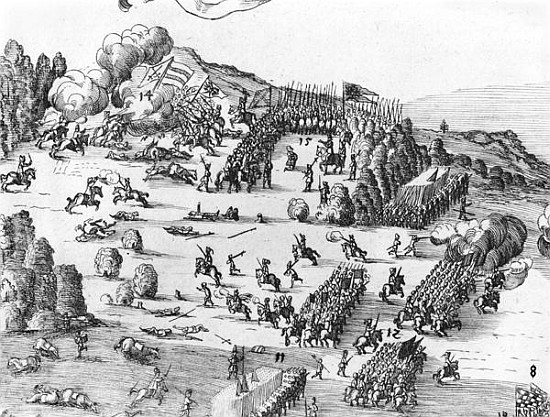 General view of the battle of Muhlberg, detail, 24th April 1547  (see also 217805 to 217808) a Scuola Tedesca