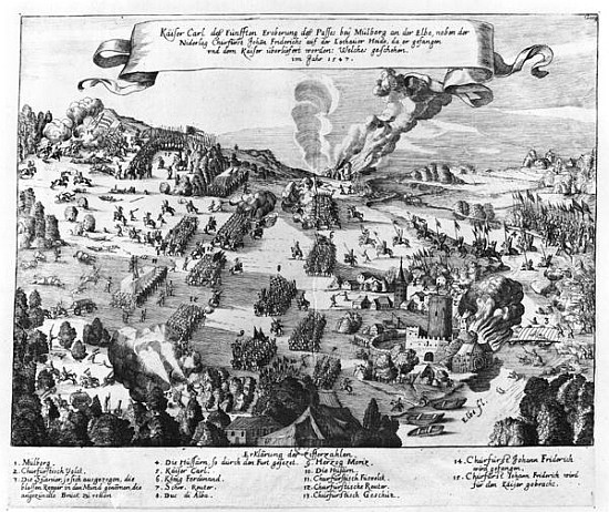 General view of the battle of Muhlberg, 24th April 1547 a Scuola Tedesca