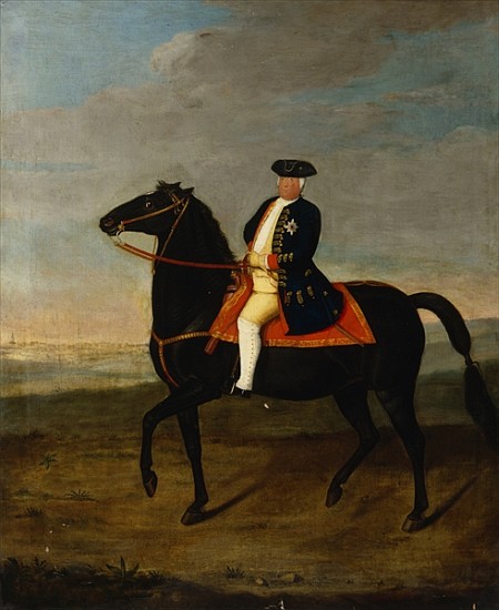 King Frederick William I on Horseback with Potsdam in the background, c.1735 a Scuola Tedesca