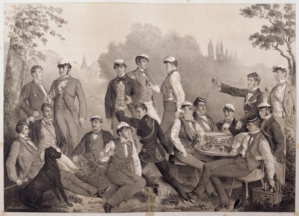 'Mensuren' or Student Members of the Duelling Society on a Outing (litho) a Scuola Tedesca