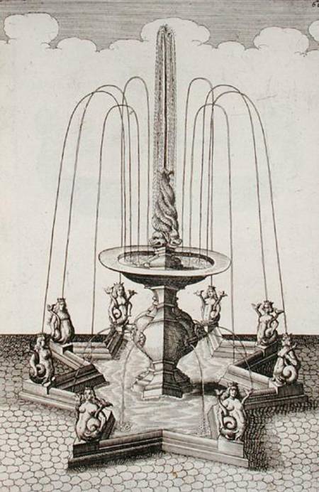 Mermaid fountain, from 'Architectura Curiosa Nova', by Georg Andreas Bockler (1617-85) a Scuola Tedesca