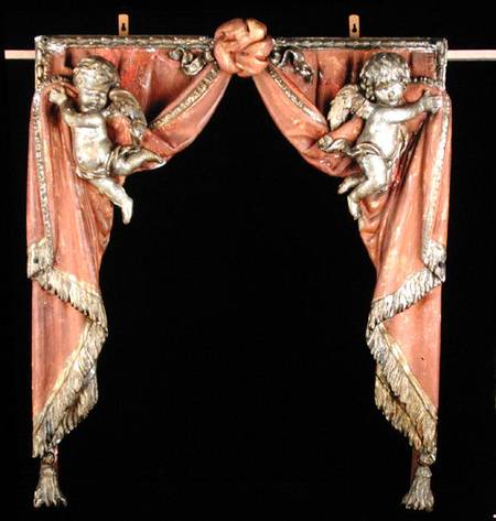 Pair of Putti supporting curtains a Scuola Tedesca
