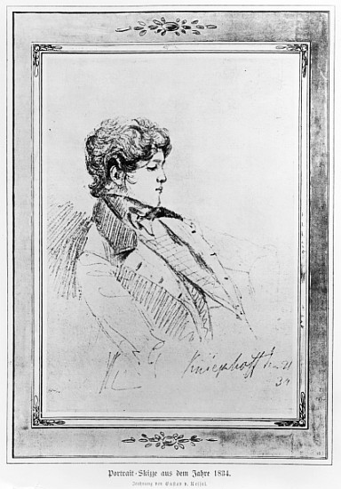 Portrait of Prince Otto von Bismarck, 1834 (ink on paper) a Scuola Tedesca