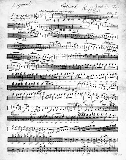 Sheet Music for the Overture to ''Egmont'' Ludwig van Beethoven, written between 1809-10 a Scuola Tedesca