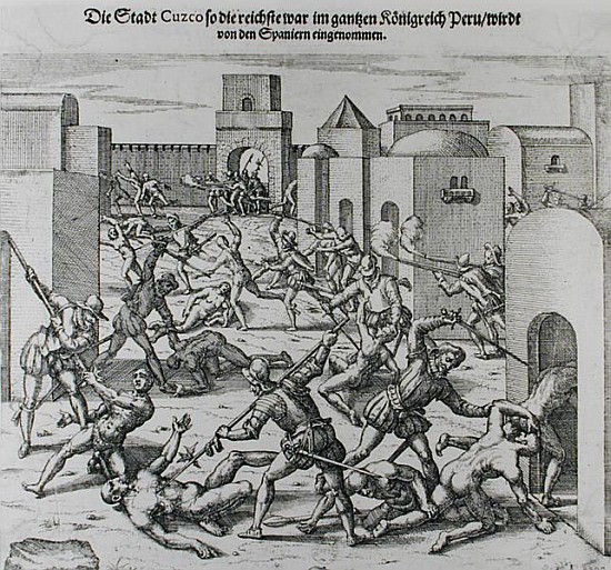 Siege of Cuzco Francis Pizarro (1475-1541) in 1531-32 a Scuola Tedesca