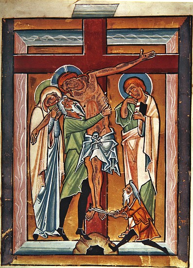 The Descent from the Cross, c.1230 (tempera & gold leaf on vellum) a Scuola Tedesca