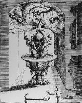 Ornamental fountain, from 'Architectura Curiosa Nova, by Georg Andreas Bockler (1617-85)