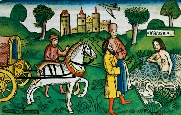 2 Kings 5 14 The cleansing of Naaman (coloured woodcut) a German School, (15th century)