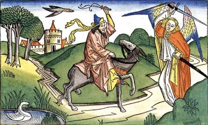Numbers 22 20-35 Balaam's talking ass (coloured woodcut) a German School, (15th century)