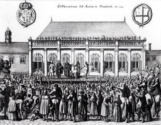 Execution of Charles I (1600-49) at Whitehall, January 30th 1649 (engraving) (b&w photo) a German School, (17th century)