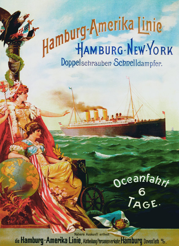 Poster advertising the Hamburg American Line a German School, (19th century)