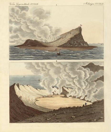 The new volcanic island on the Mediterranean Sea, two months later a German School, (19th century)