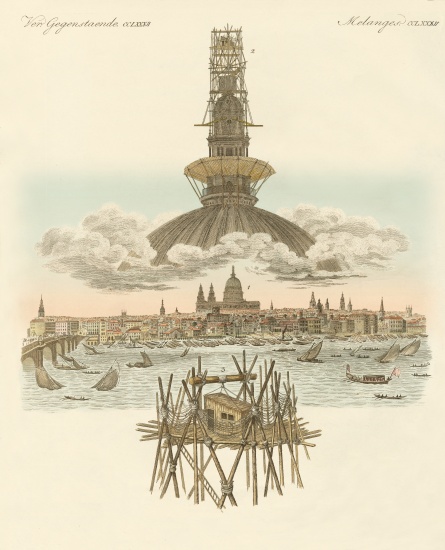 The structure on the top of St. Pauls cathedral for the panorama of London a German School, (19th century)