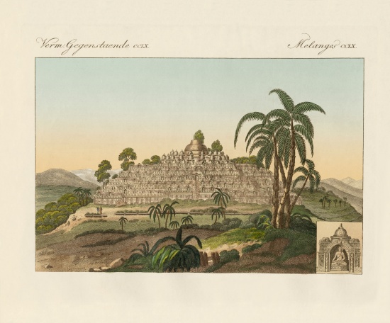 The temple of Buddha of Borobudur in Java a German School, (19th century)